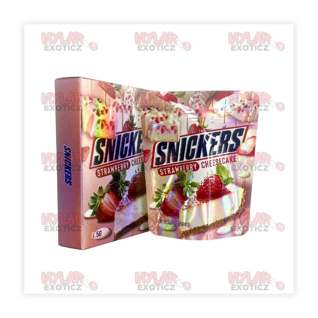 Strawberry Cheesecake Candy Bar Mylar Bags + Matching Boxes | 3.5g Exotic Resealable Storage Set Mylar Exoticz