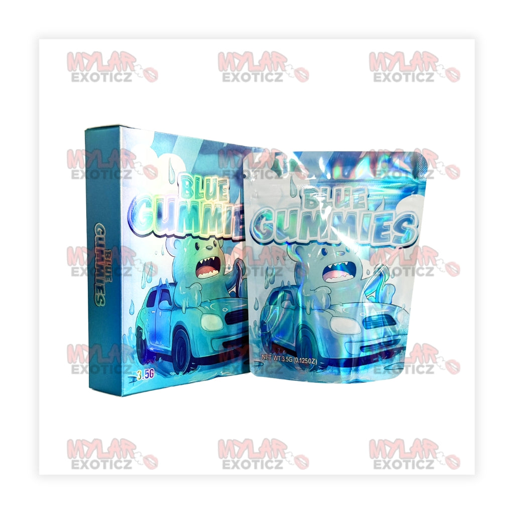 Blue Gummies Mylar Bags + Matching Boxes | 3.5g Exotic Resealable Storage Set Mylar Exoticz