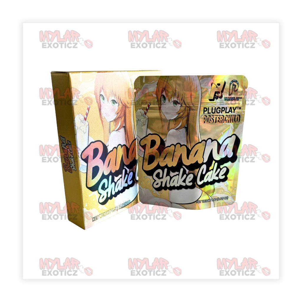 Banana Shake Cake Mylar Bags + Matching Boxes | 3.5g Exotic Resealable Storage Set Mylar Exoticz