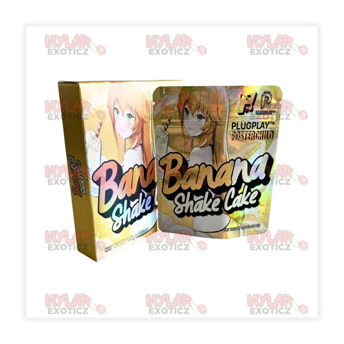 Banana Shake Cake Mylar Bags + Matching Boxes | 3.5g Exotic Resealable Storage Set Mylar Exoticz