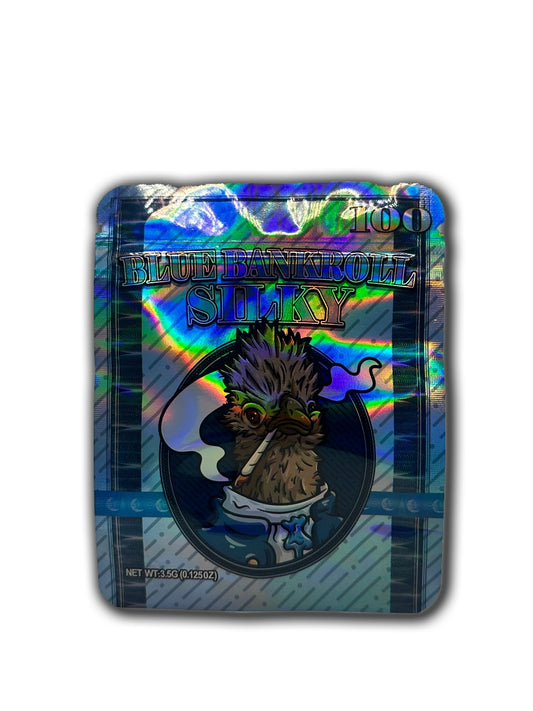 Blue Bankroll Silky Mylar Bags | 50pc 3.5g Exotic Resealable Storage Set - Mylar Exoticz