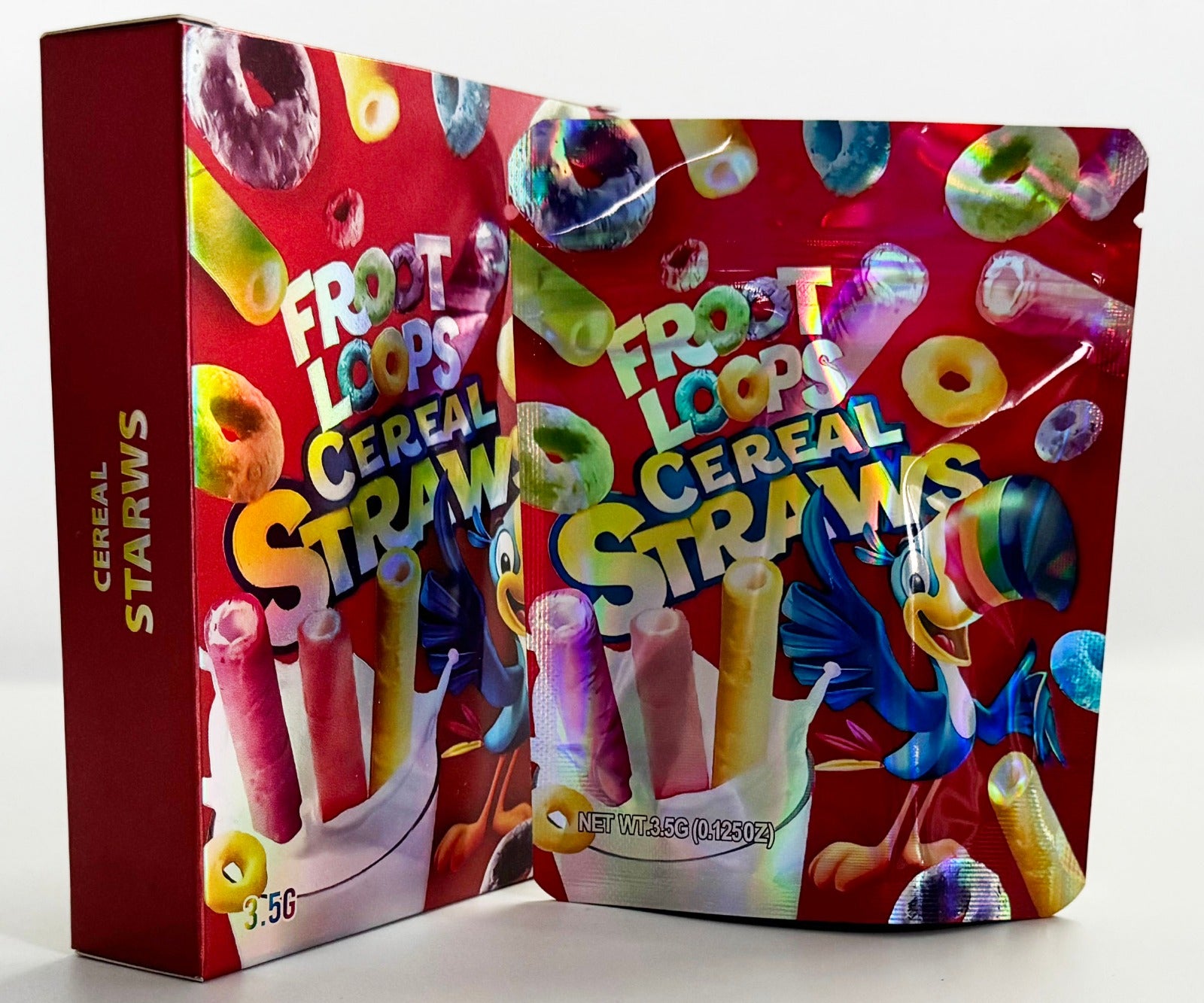 Froot Loops Cereal Straws Mylar Bags + Boxes | 100pc 3.5g Exotic Storage Set