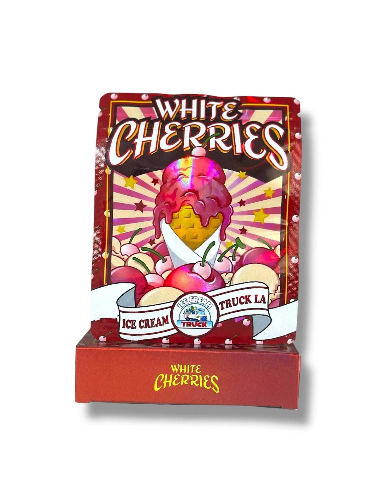 White Cherries Ice Cream Mylar Bags + Boxes | 100pc 3.5g Exotic Storage Set Mylar Exoticz