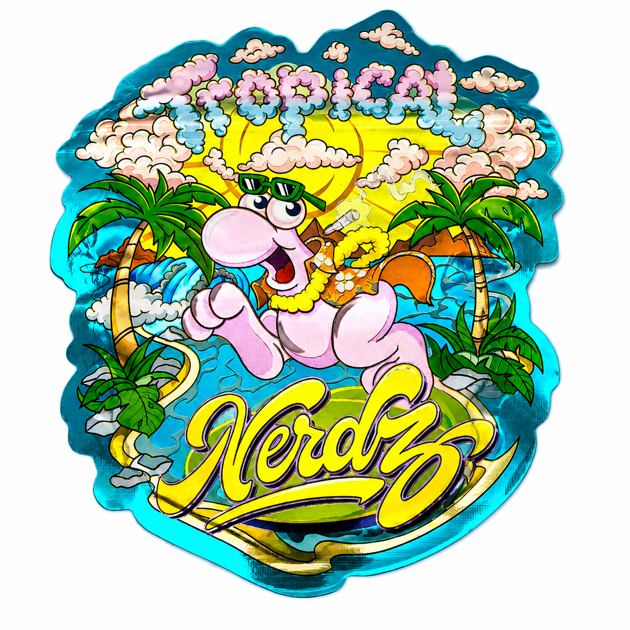 Tropical Nerdz Mylar Bags | 3.5g Exotic Die Cut Resealable Storage Bags