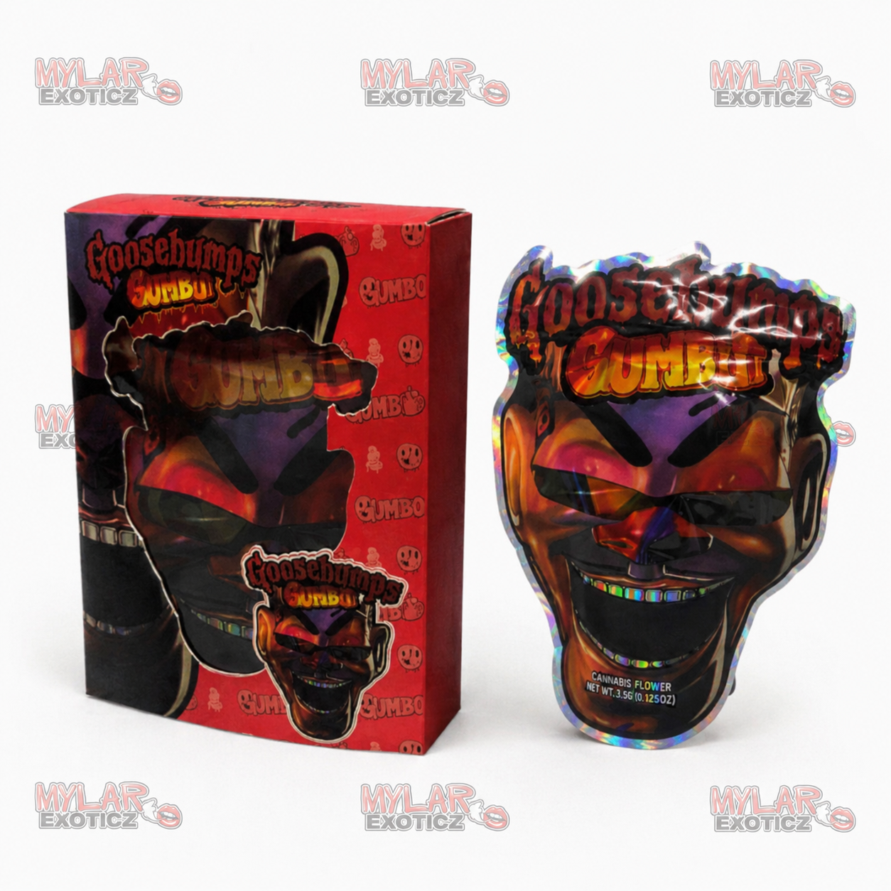 Goosebumps Gumbo Mylar Bags + Matching Window Boxes | 3.5g Exotic Resealable Storage Set
