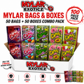 Mylar Bags & Matching Boxes Combo Pack – 100 Pieces Total (50 Bags + 50 Boxes) | 5 Design Variety Pack | 3.5g Storage Packaging