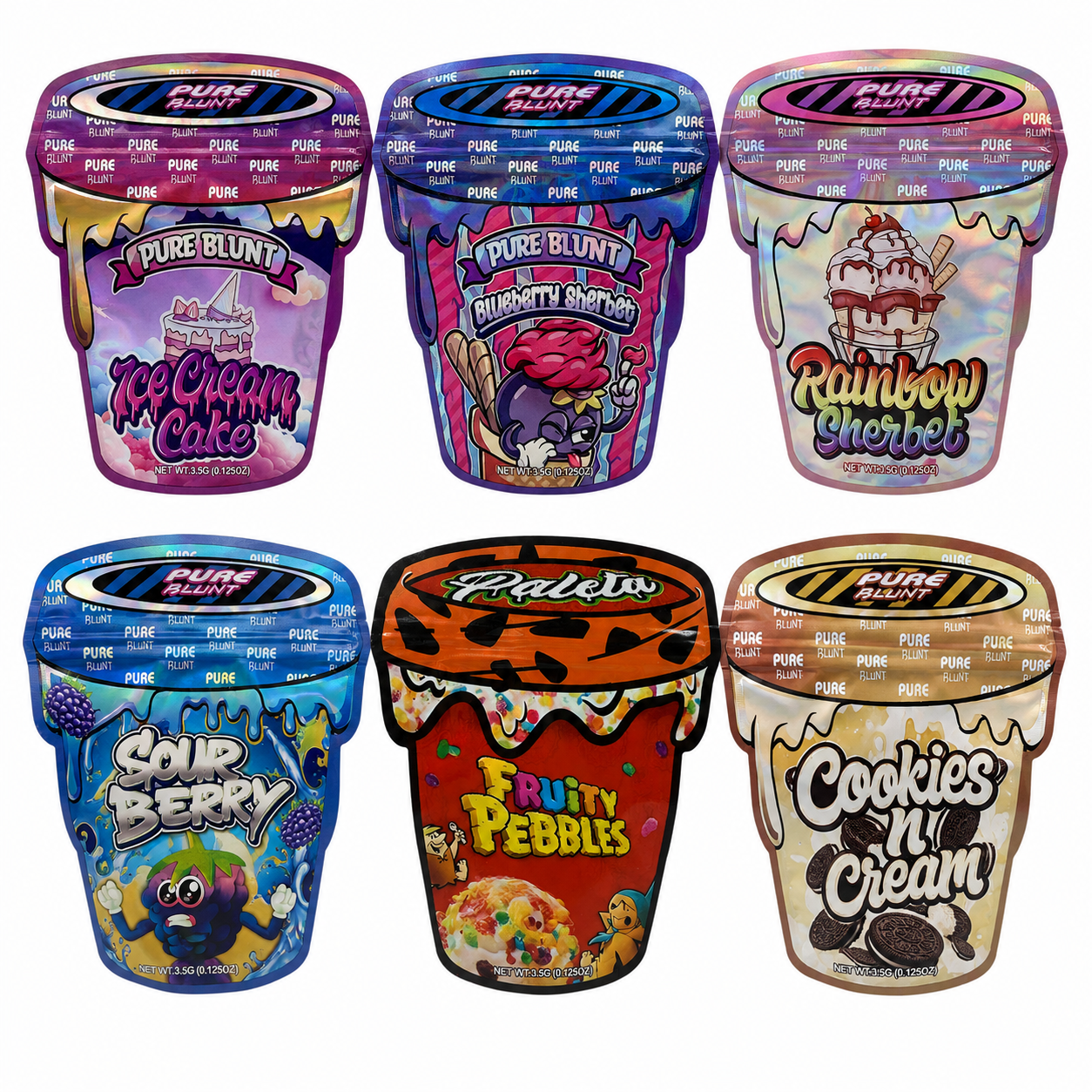 Ice Cream Pint Style Mylar Bags | 3.5g Exotic Die Cut Resealable Storage Bags