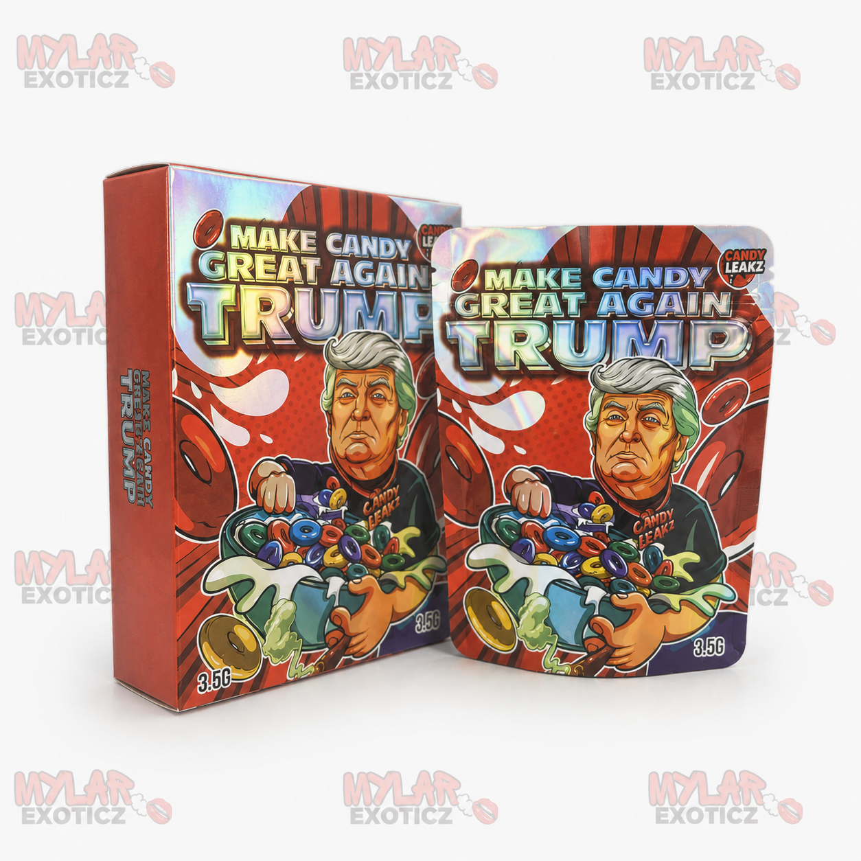 Make Candy Great Again Mylar Bags + Matching Boxes | 3.5g Exotic Resealable Storage Set