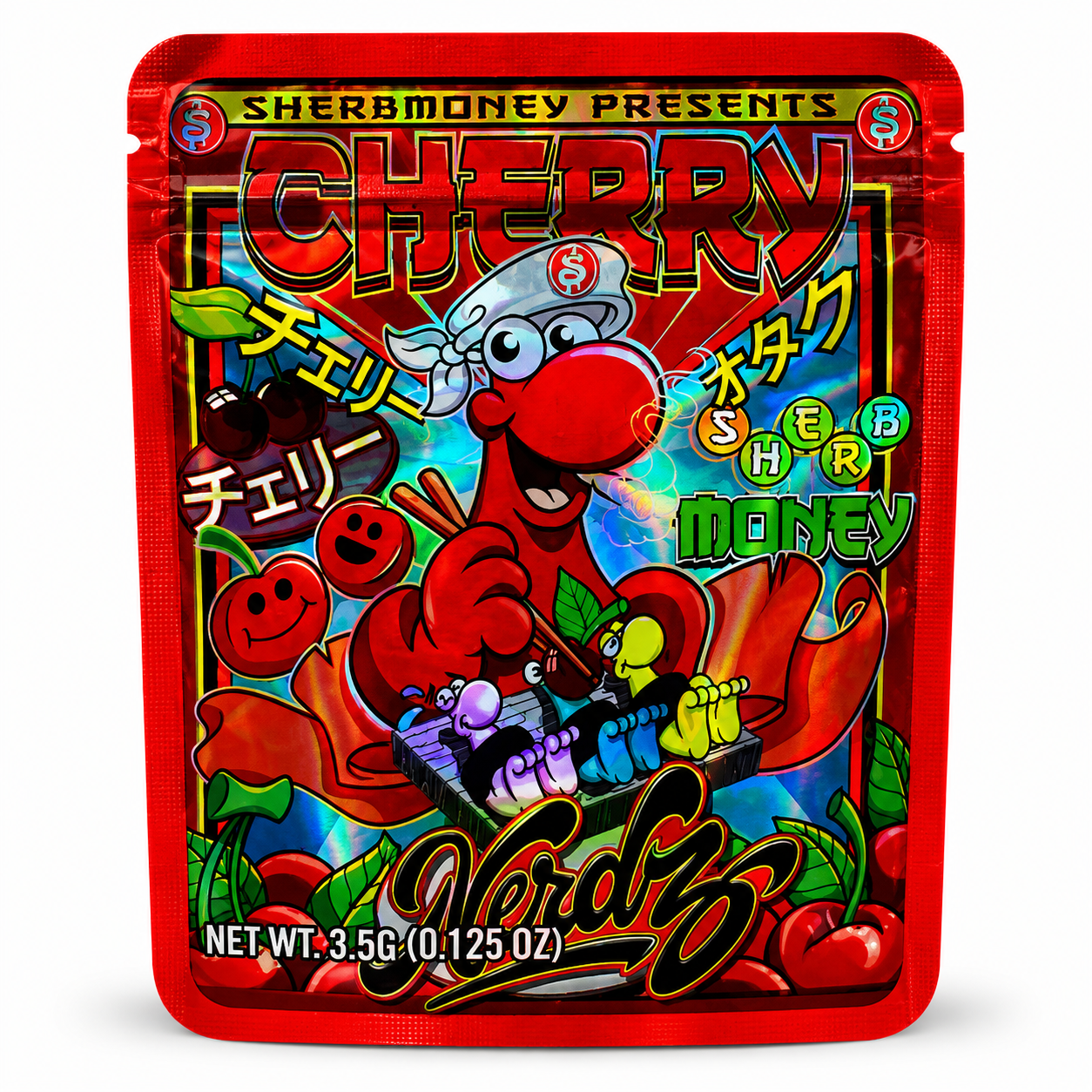 Cherry Burst Mylar Bags | 3.5g Holographic Resealable Storage Bags
