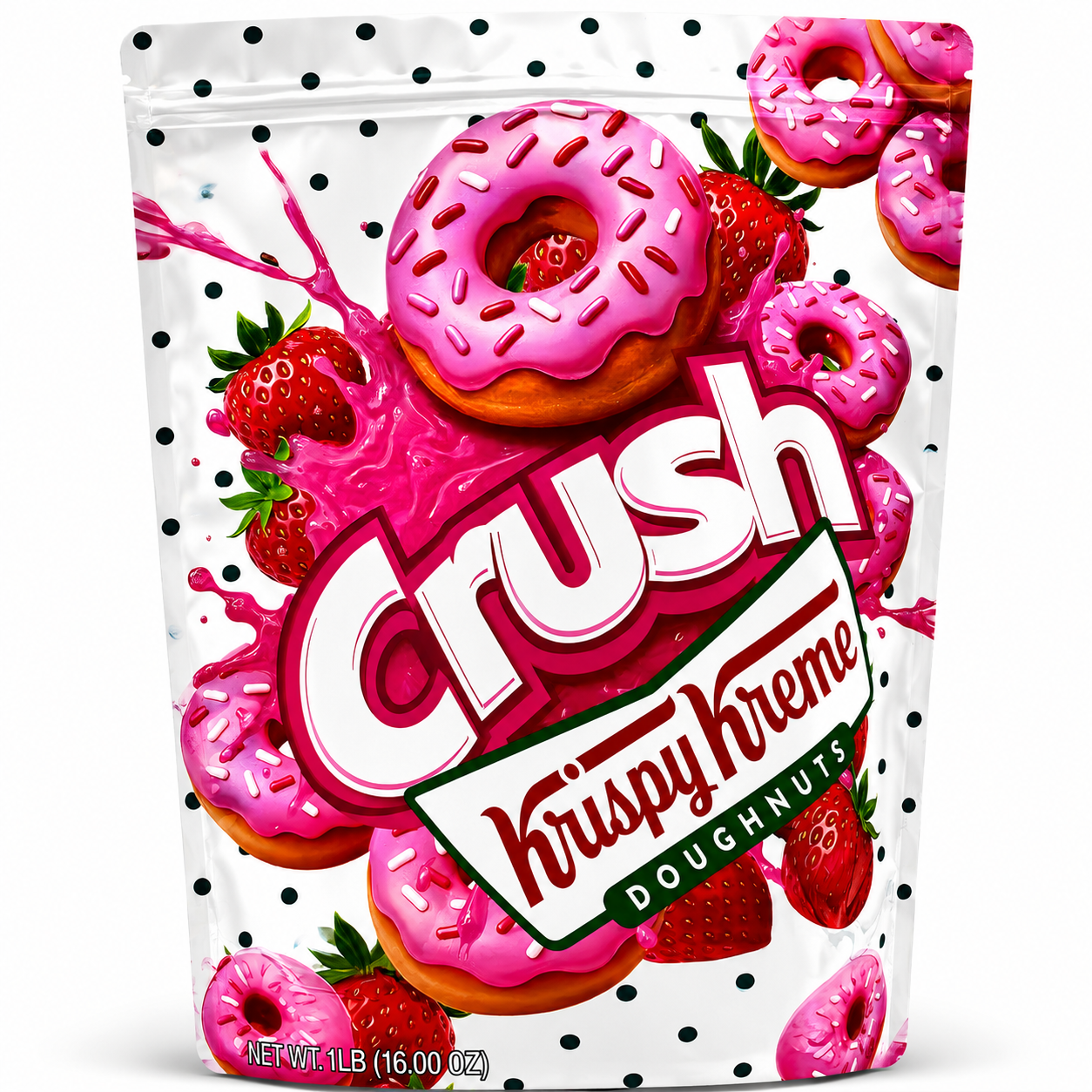 Crush Krispy Strawberry Donuts Mylar Bags | 1 Pound Exotic Resealable Storage Bags