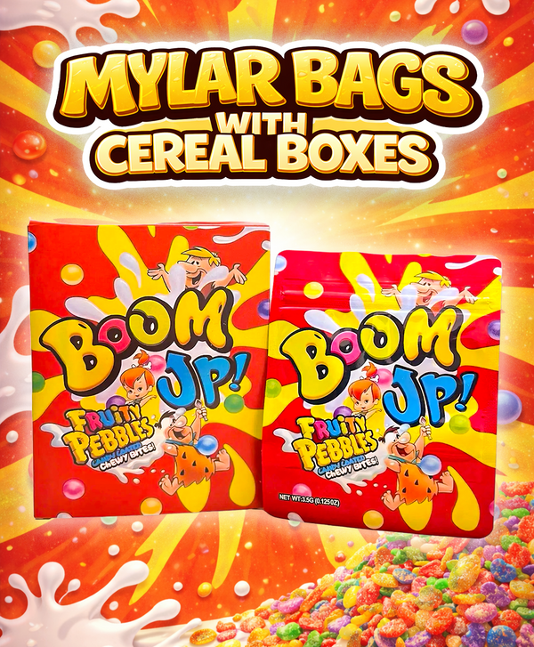 Mylar Bags with Cereal Boxes