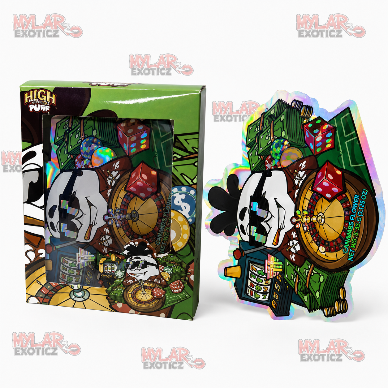 High Roller Mylar Bags + Matching Window Boxes | 3.5g Exotic Resealable Storage Set
