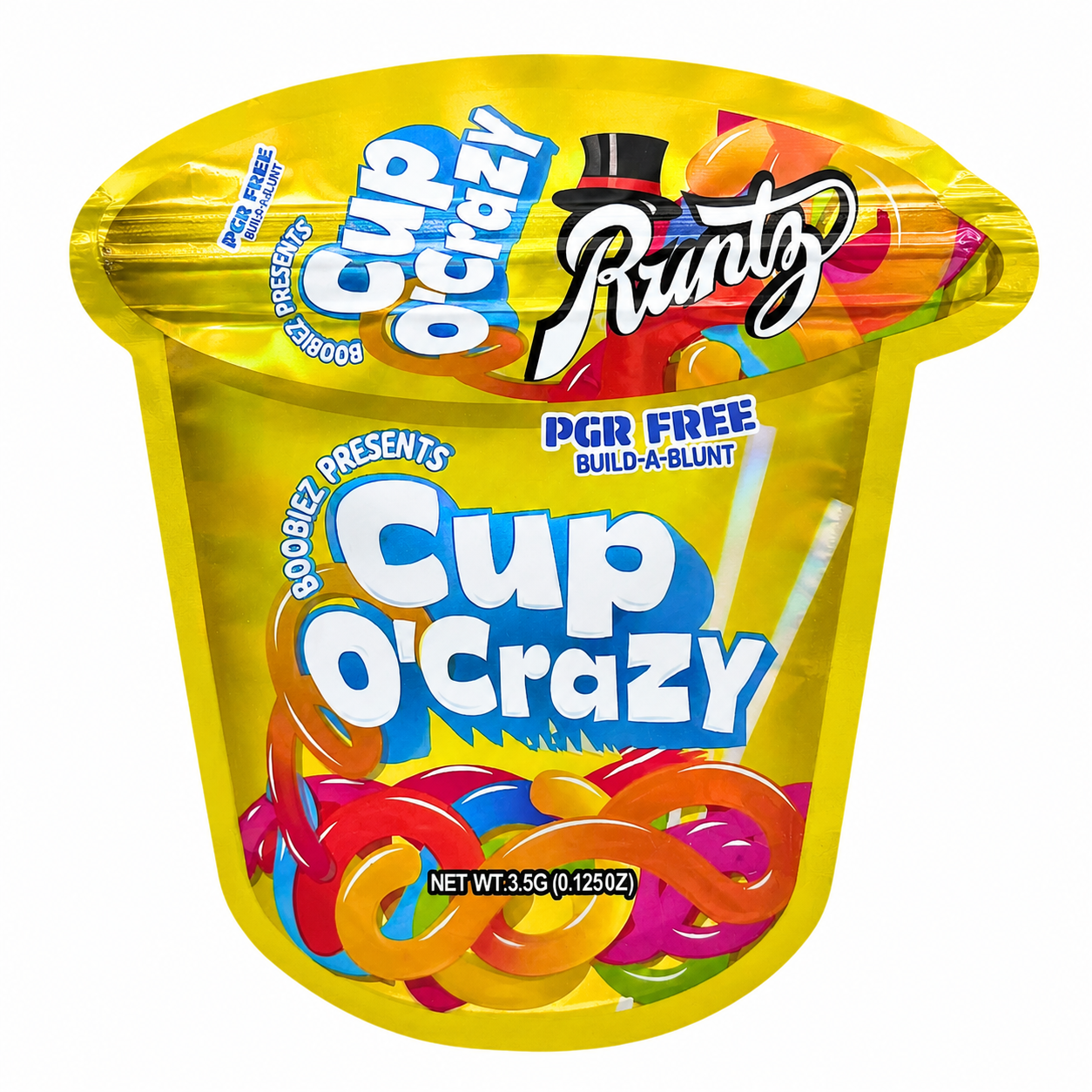 Cup O Crazy Yellow Mylar Bags | 3.5g Exotic Die Cut Resealable Storage Bags