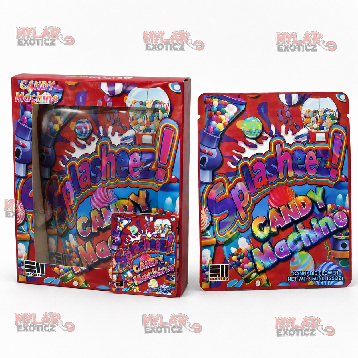 Splasheez! Candy Machine Mylar Bags + Matching Window Boxes | 3.5g Exotic Resealable Storage Set