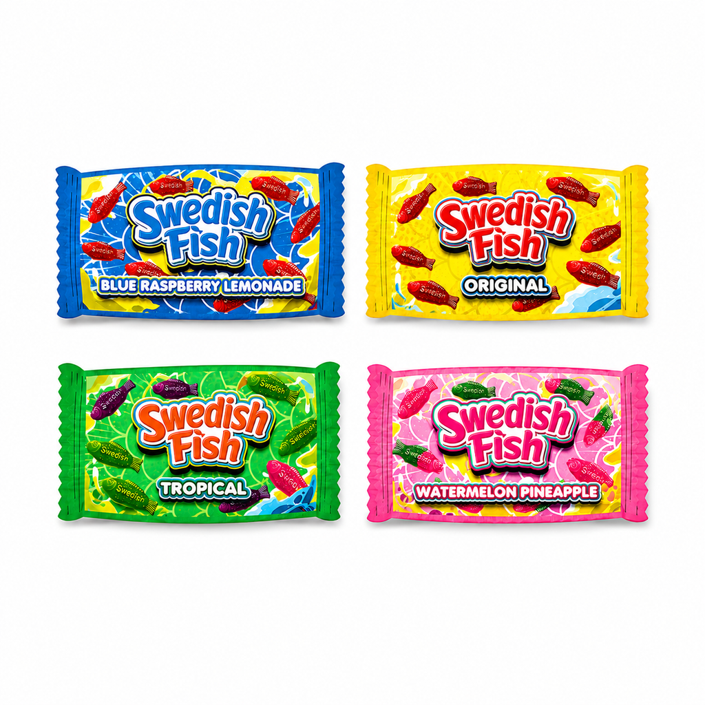 Swedish Fish Mylar Bags | Choose Your Design | 3.5g Exotic Die Cut Resealable Storage Bags