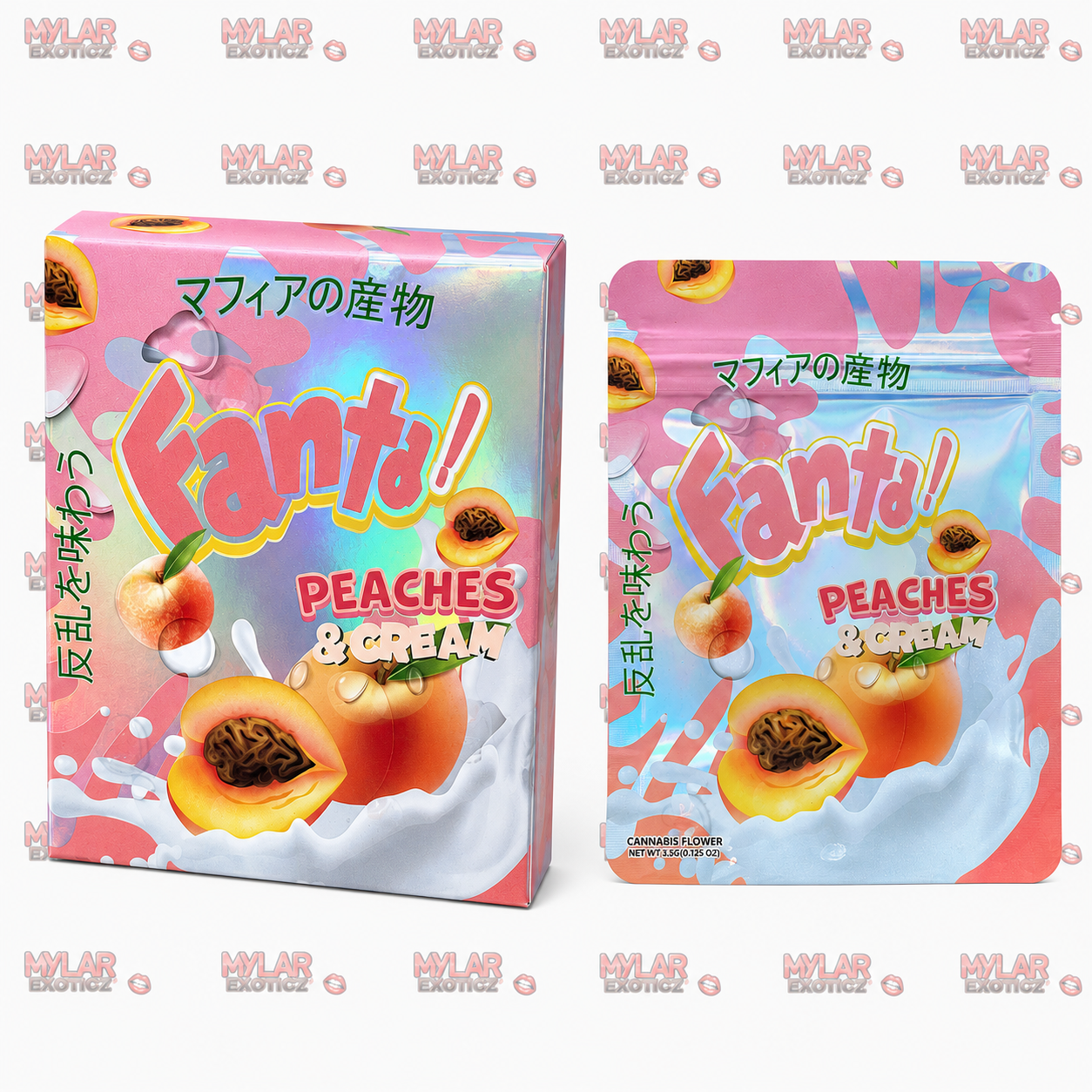 Fanta Peaches Matte Mylar Bags + Matching Boxes | 3.5g Exotic Resealable Storage Set