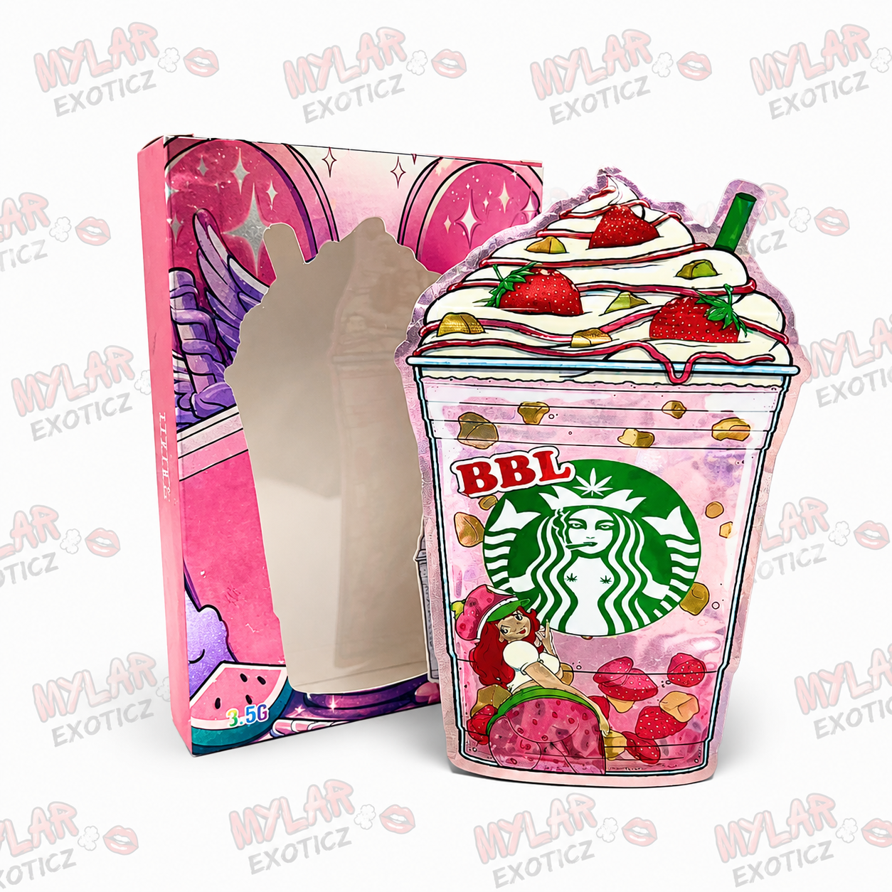 Starbuck BBL Mylar Bags + Matching Window Boxes | 3.5g Exotic Resealable Storage Set