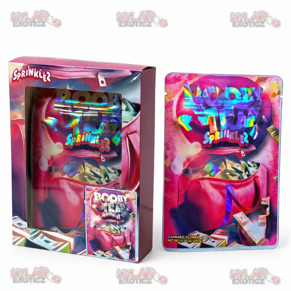 Sprinklez Booby-Trap Mylar Bags + Matching Window Boxes | 3.5g Exotic Resealable Storage Set