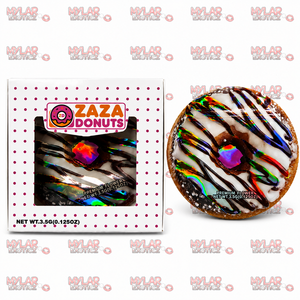 ZaZa Donuts Vanilla Drizzle Donut Mylar Bags + Donut Boxes | 3.5g Exotic Resealable Storage Set 🍩