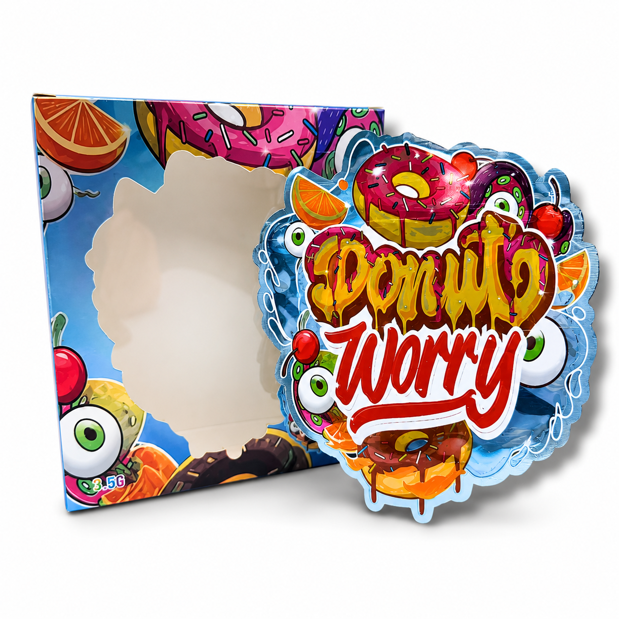Donut Worry Mylar Bags + Matching Window Boxes | 3.5g Exotic Resealable Storage Set
