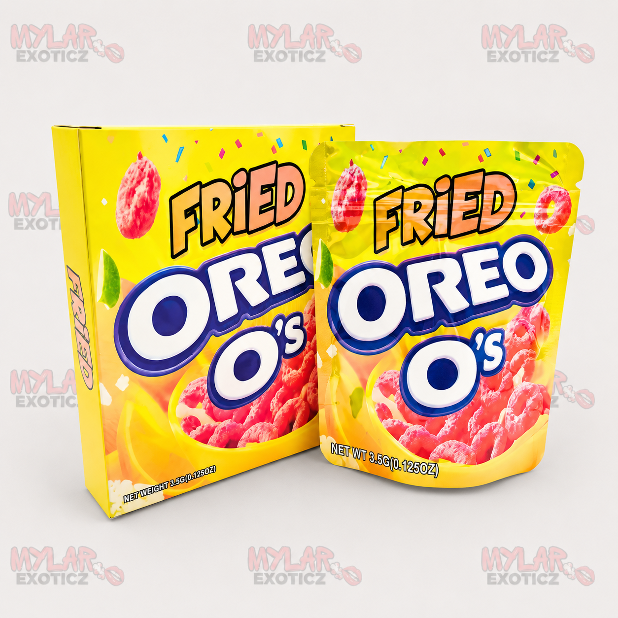 Fried O's Mylar Bags + Matching Boxes | 3.5g Exotic Resealable Storage Set