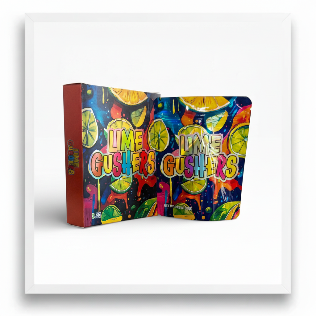 Lime Gushers Tropical Burst Edition — 100pc Mylar Bag + Box Set Mylar Exoticz