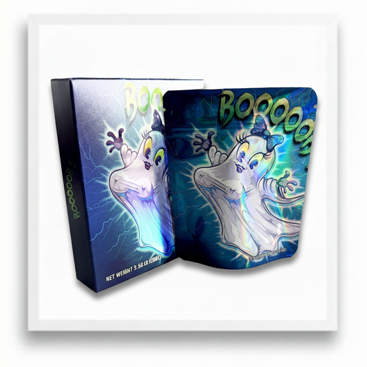 Boooooop Mylar Bags + Boxes | 100pc 3.5g Exotic Holographic Storage Set – Resealable & Smell-Proof Mylar Exoticz