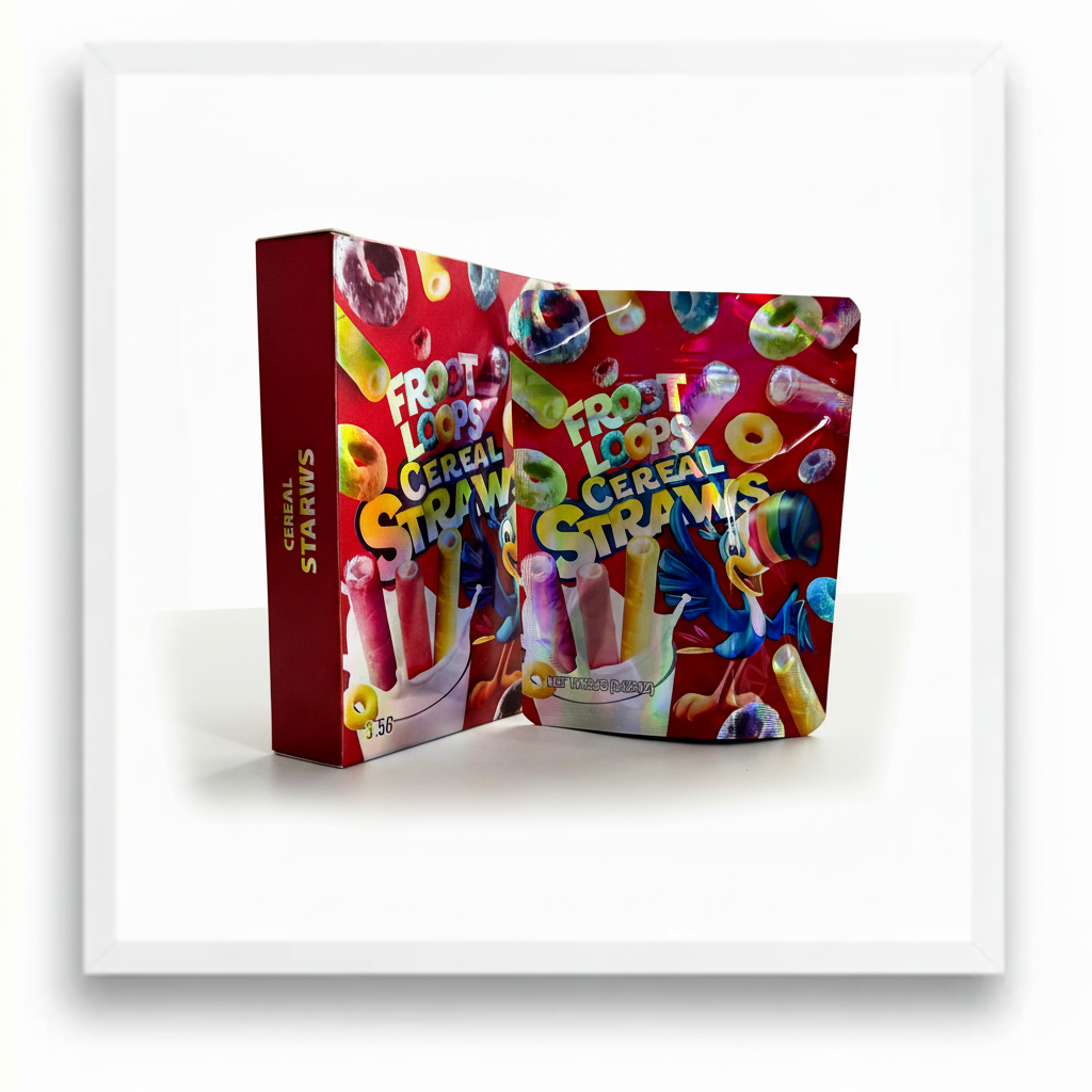 Froot Loops Cereal Straws Exotic Mylar Bags + Boxes | 100pc 3.5g Exotic Resealable Storage Set Mylar Exoticz