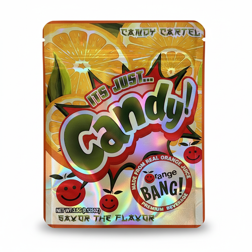 Candy Orange Bang Mylar Bags | 50pc 3.5g Citrus Pop Resealable Storage Set Mylar Exoticz