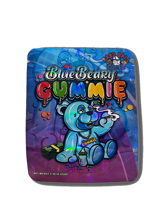 Blue Beary Gummie Mylar Bags | 50pc 3.5g Exotic Resealable Storage Set Mylar Exoticz