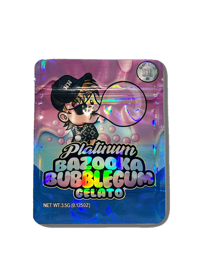Platinum Bazooka Bubblegum Gelato Mylar Bags | 50pc 3.5g Exotic Storage Set Mylar Exoticz
