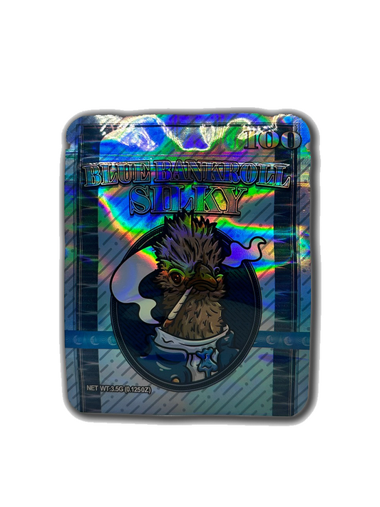 Blue Bankroll Silky Mylar Bags | 50pc 3.5g Exotic Resealable Storage Set Mylar Exoticz
