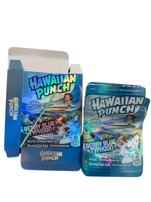 50-Pack 3.5g Mylar Bags + 50 Cereal Boxes – Hawaiian Punch Berry Blue Typhoon Edition Mylar Exoticz