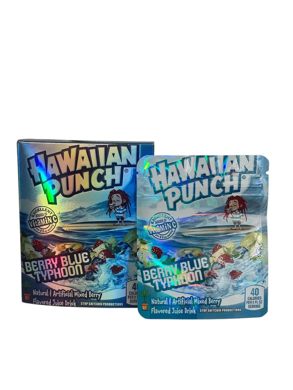 50-Pack 3.5g Mylar Bags + 50 Cereal Boxes – Hawaiian Punch Berry Blue Typhoon Edition Mylar Exoticz