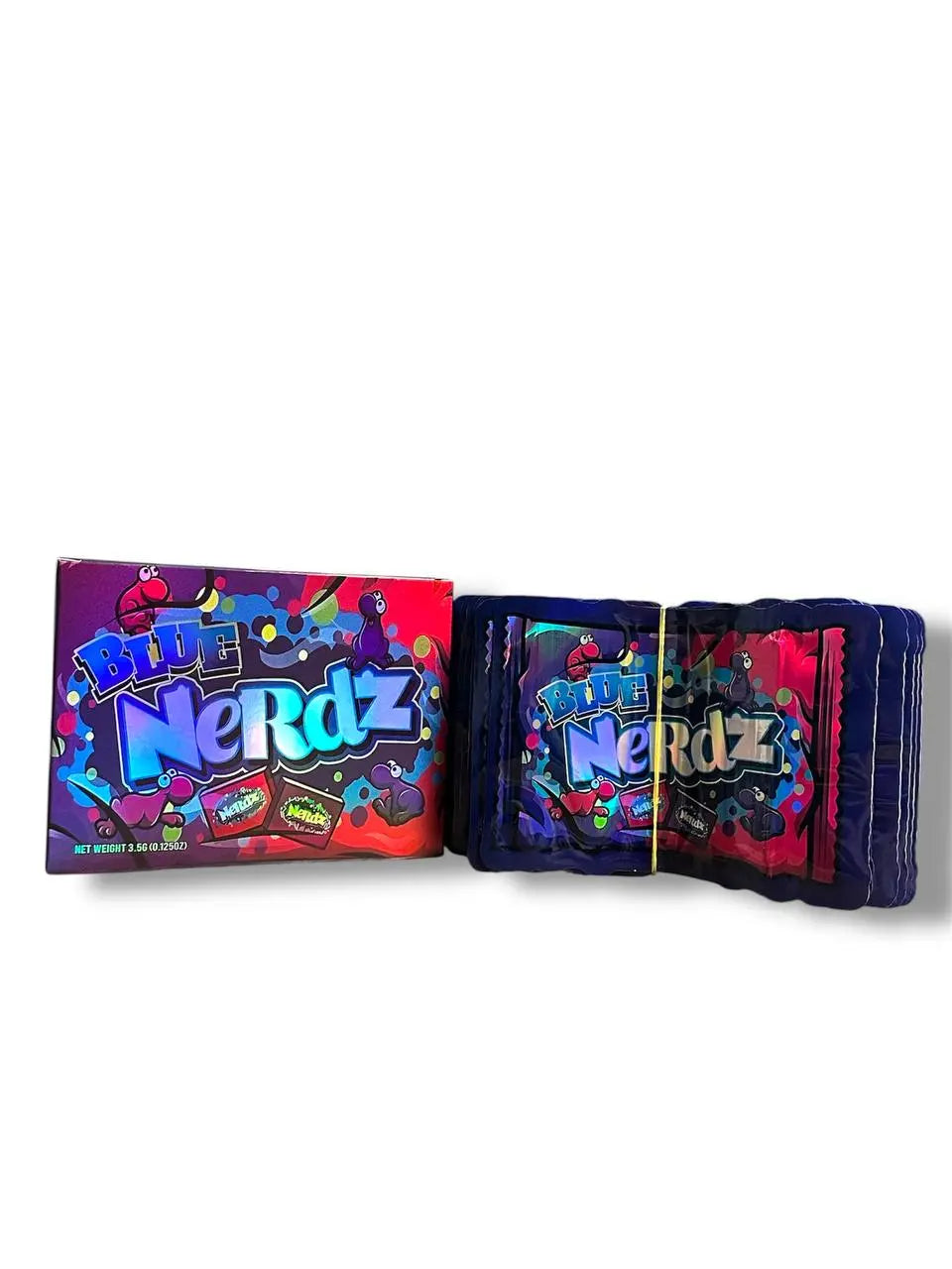 Blue Nerdz Mylar Bags + Boxes | 100pc 3.5g Exotic Storage Set Candy