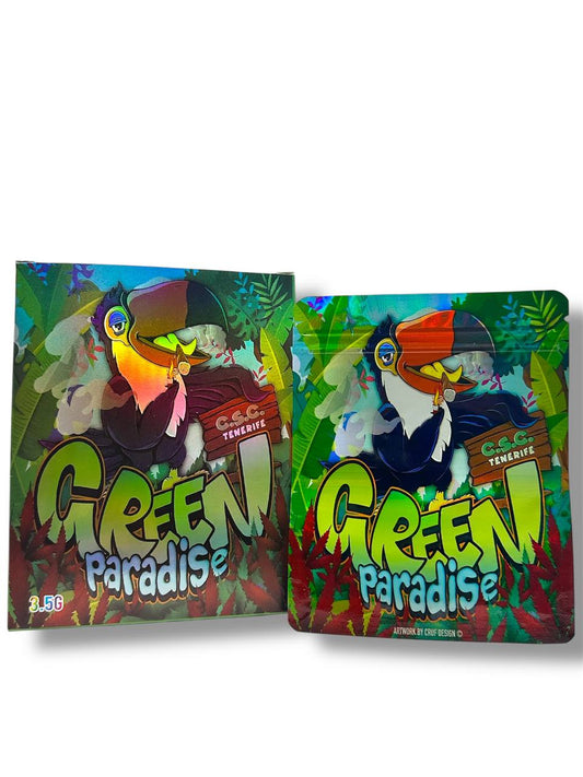 Toucan Green Paradise Mylar Bags + Boxes | 100pc 3.5g Exotic Storage Set Mylar Exoticz
