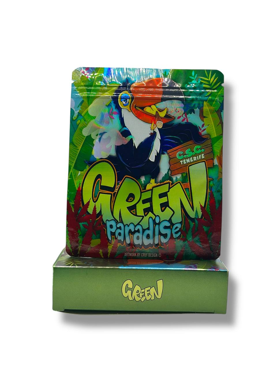 Toucan Green Paradise Mylar Bags + Boxes | 100pc 3.5g Exotic Storage Set Mylar Exoticz