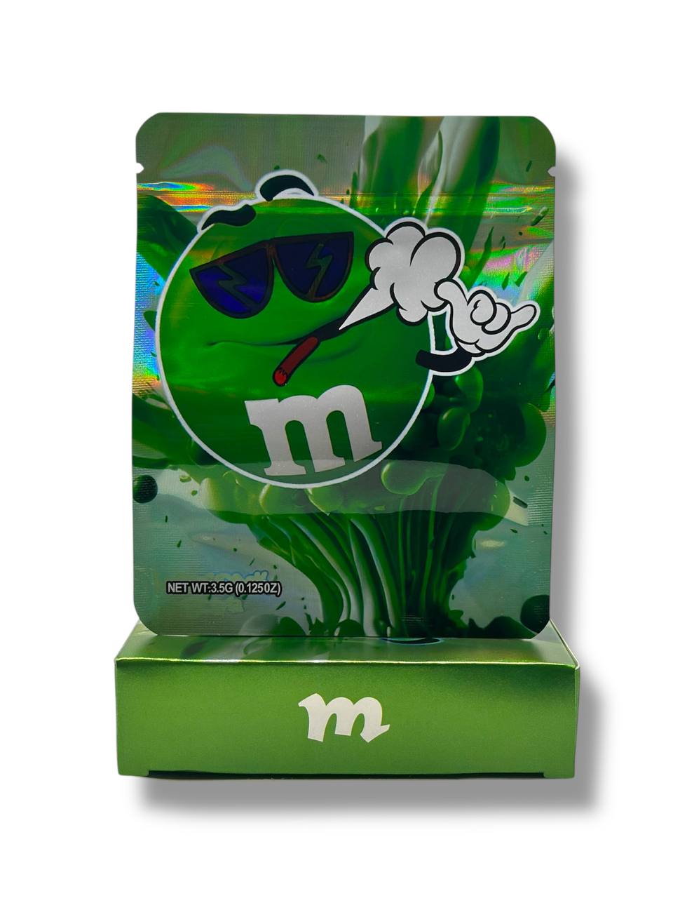 Green M&M Mylar Bags + Boxes | 100pc 3.5g Exotic Storage Set Mylar Exoticz