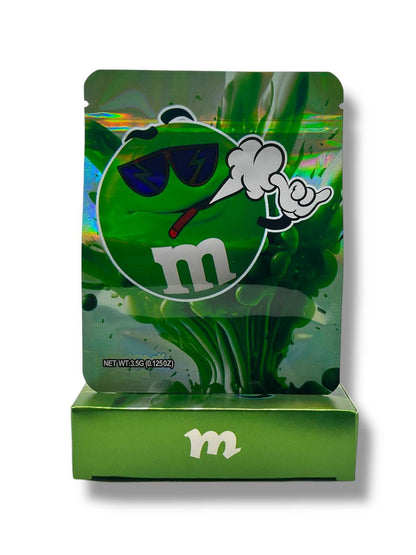 Green M&M Mylar Bags + Boxes | 100pc 3.5g Exotic Storage Set Mylar Exoticz