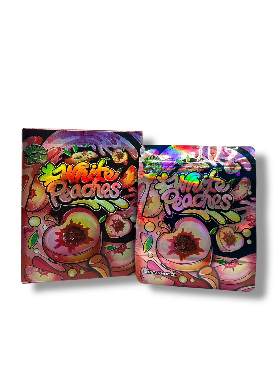 White Peaches Mylar Bags + Boxes | 100pc 3.5g Exotic Storage Set Mylar Exoticz
