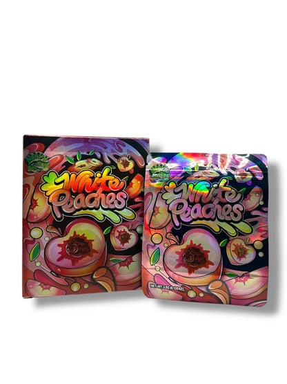 White Peaches Mylar Bags + Boxes | 100pc 3.5g Exotic Storage Set Mylar Exoticz