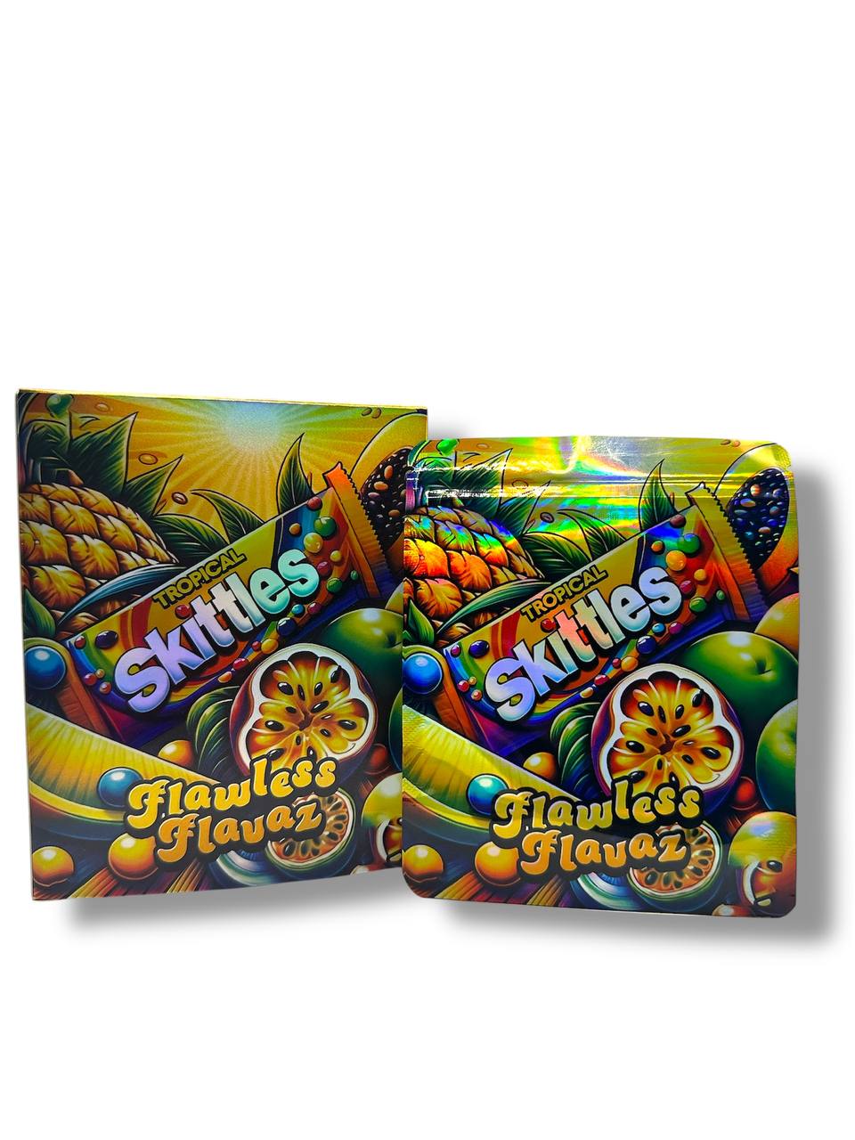 Tropical Skittles Mylar Bags + Boxes | 100pc 3.5g Exotic Storage Set Mylar Exoticz