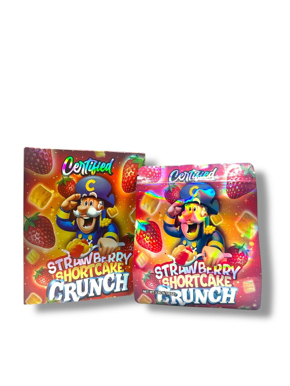 Strawberry Shortcake Captain Crunch Mylar Bags + Boxes | 100pc 3.5g Exotic Storage Set Mylar Exoticz