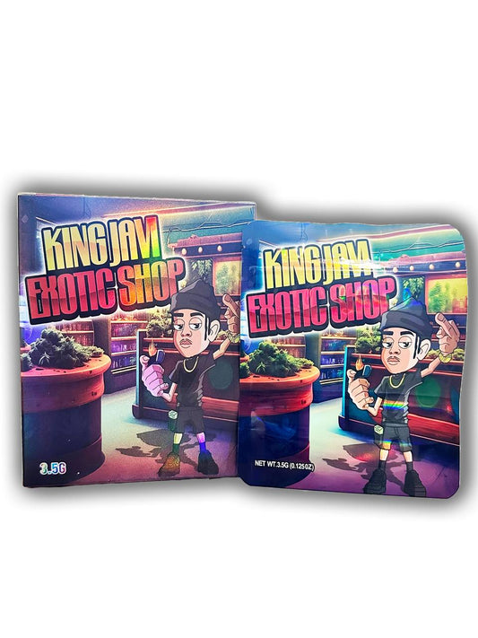 King Jam Exotic Mylar Bags + Boxes | 100pc 3.5g Resealable Limited Edition Storage Set Mylar Exoticz