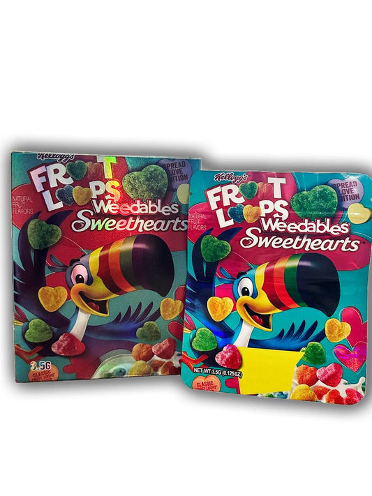 Fruit Loops Sweethearts Mylar Bags + Boxes | 100pc 3.5g Exotic Resealable Storage Set Mylar Exoticz