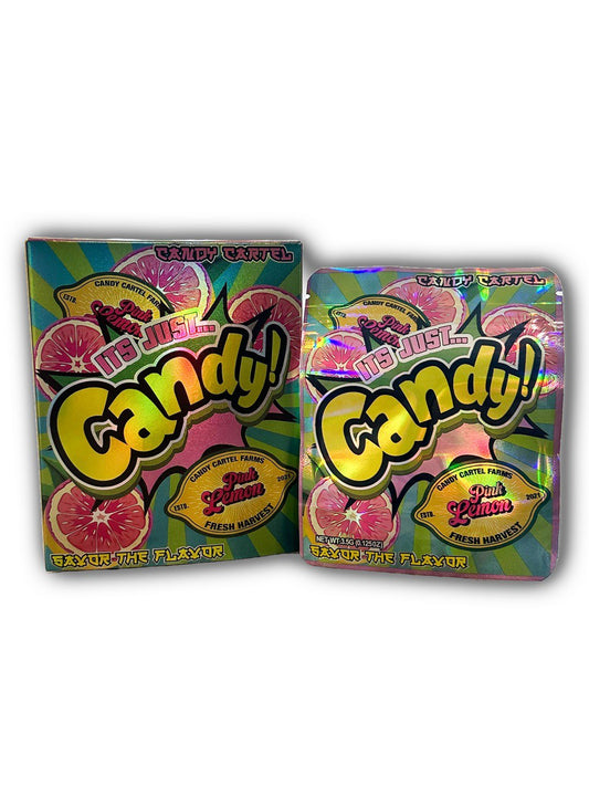 It’s Just Candy Pink Lemon Mylar Bags + Boxes | 100pc 3.5g Exotic Resealable Storage Set Mylar Exoticz