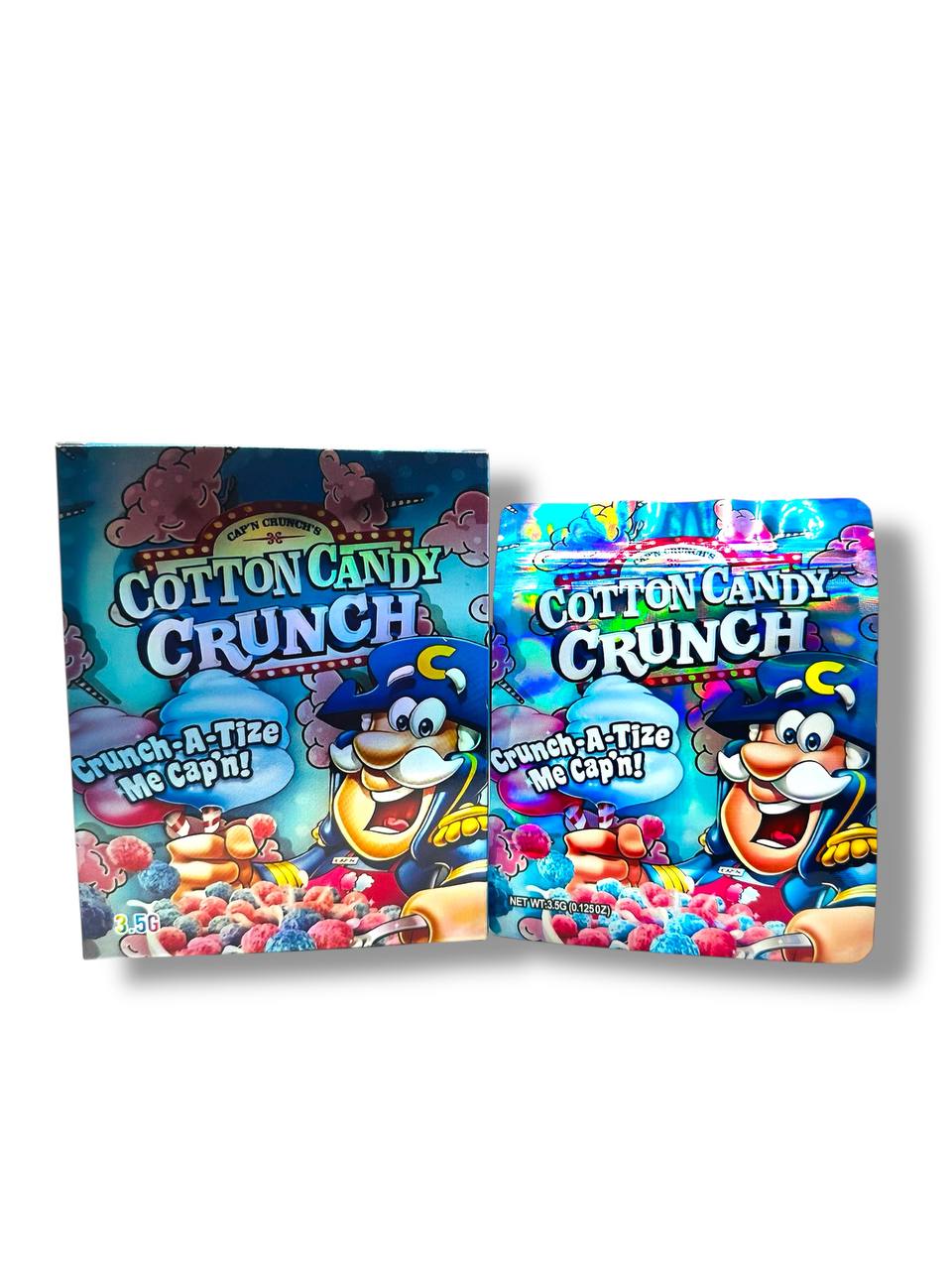 Cap’n Crunch Cotton Candy Mylar Bags + Boxes | 100pc 3.5g Exotic Resealable Storage Set Mylar Exoticz