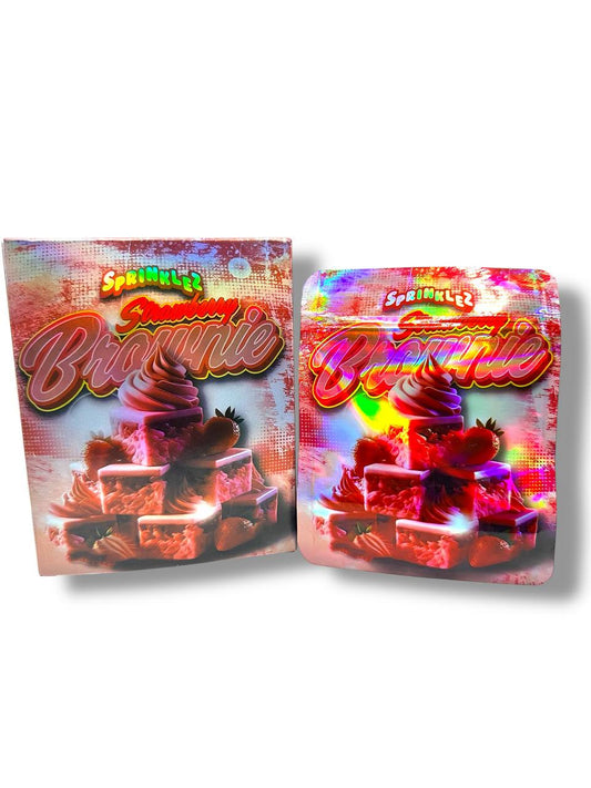 Sprinklez Strawberry Brownie Mylar Bags + Boxes | 100pc 3.5g Exotic Resealable Storage Set Mylar Exoticz