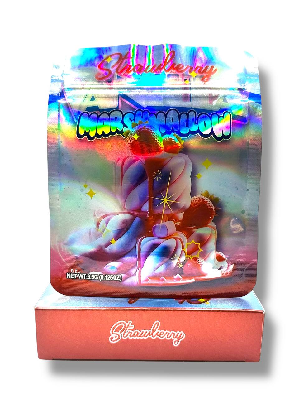 Strawberry Vanilla Marshmallow Mylar Bags + Boxes | 100pc 3.5g Exotic Resealable Storage Set Mylar Exoticz
