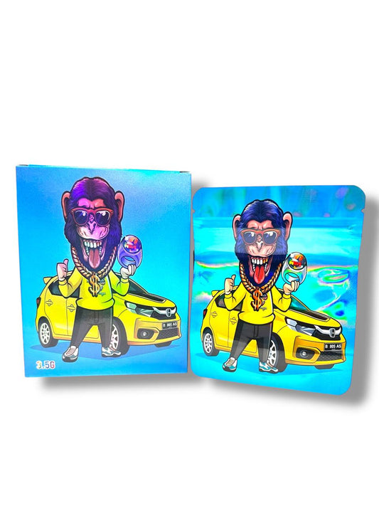 Monkey Ring Mylar Bags + Boxes | 100pc 3.5g Exotic Resealable Storage Set Mylar Exoticz